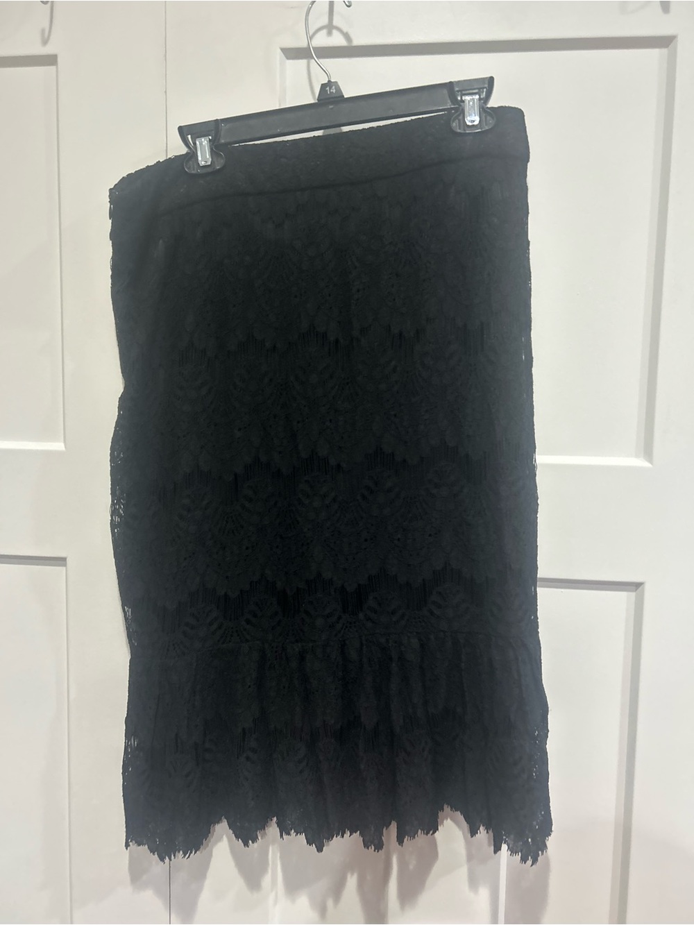 Black Lace Pencil Skirt with Scalloped Hem - dainty jewels